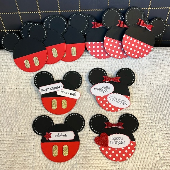 Disney Mickey & Minnie Birthday Tag Cards, Handmade, Celebrate Wish Party Invite - Picture 1 of 11